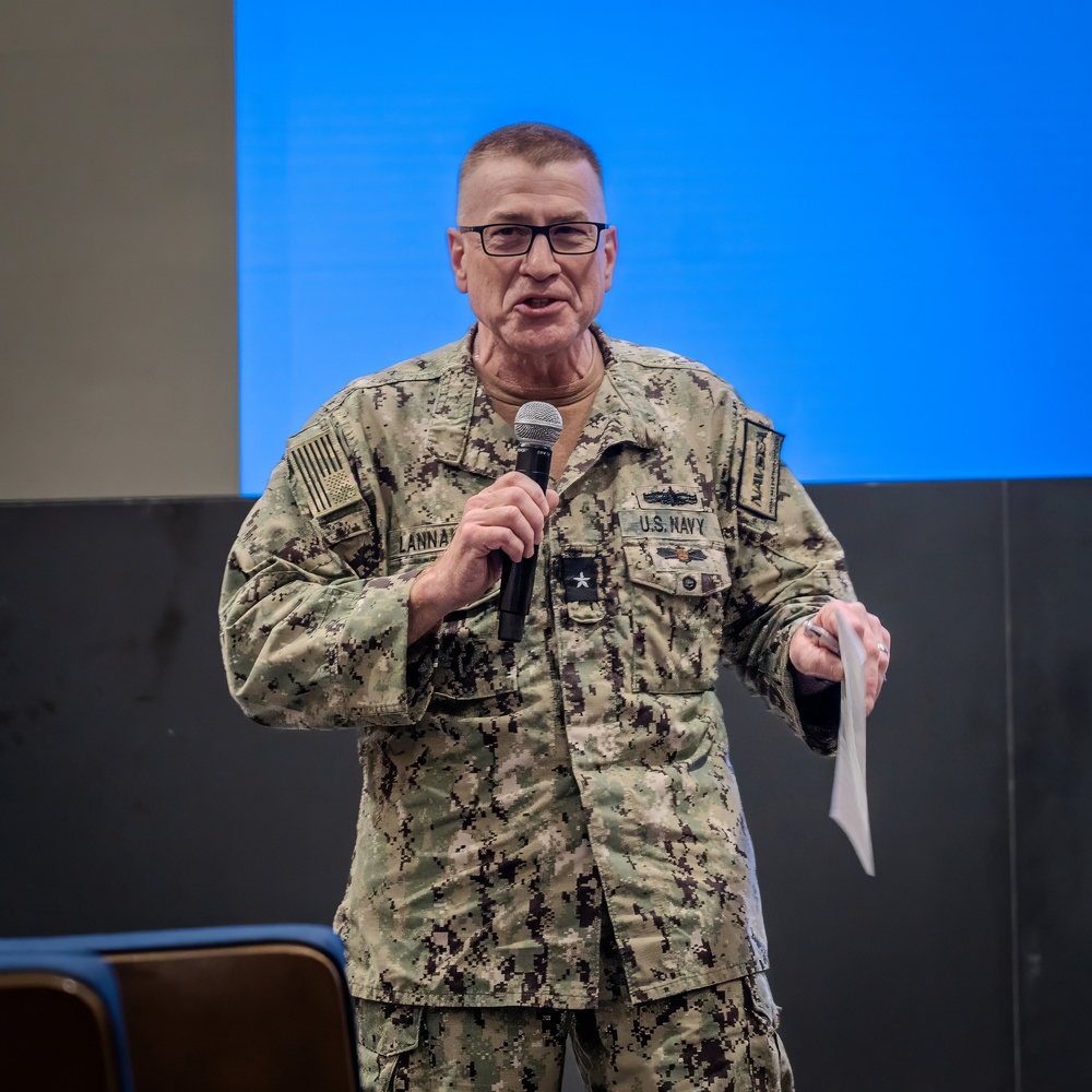 Rear Adm. Lannamann Speaks at HRMC All-Hands Call