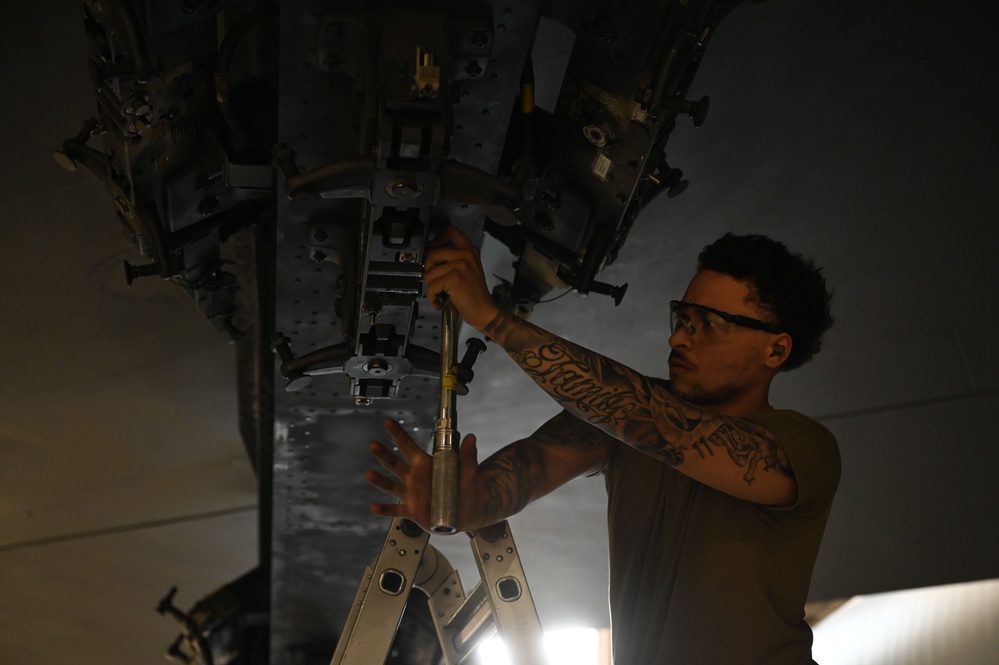 Airmen from the 69th Bomber Generation Squadron compete a Quarterly Load competition