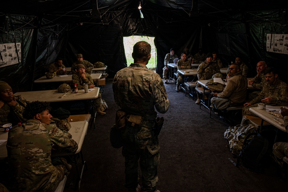 Force Health Protection team leads simulated shot exercise with 512th Field Hospital at Vepriai Rocket Base during DEFENDER 2025 in Lithuania