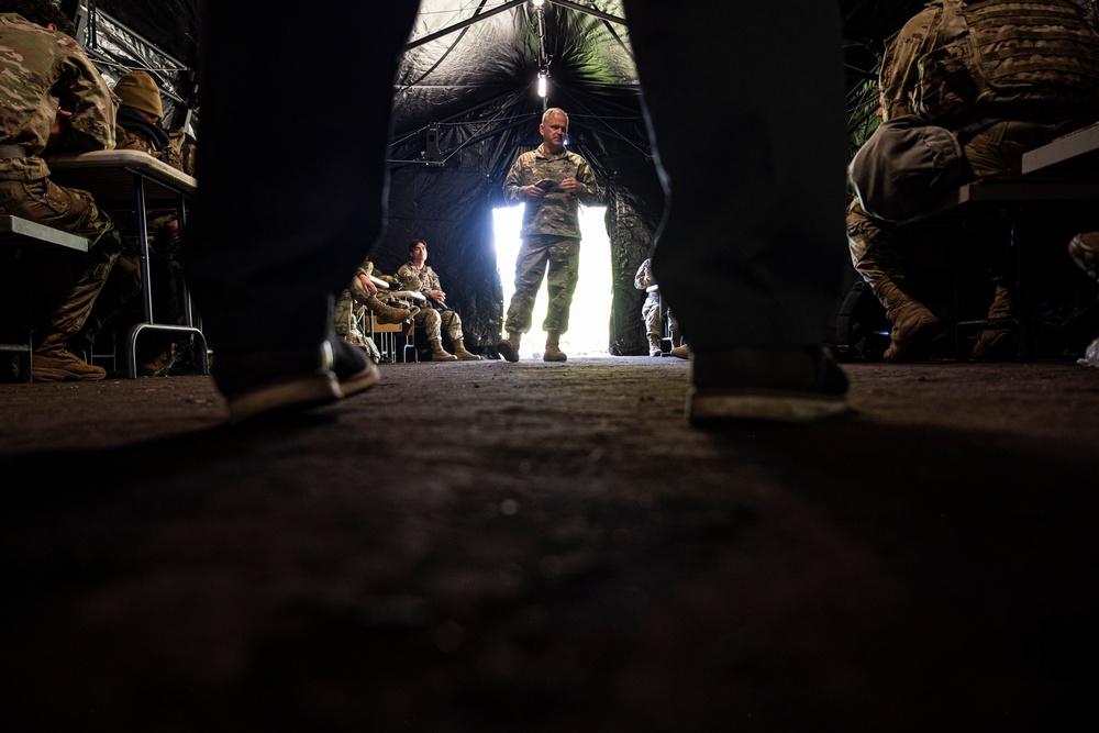 Force Health Protection team leads simulated shot exercise with 512th Field Hospital at Vepriai Rocket Base during DEFENDER 2025 in Lithuania