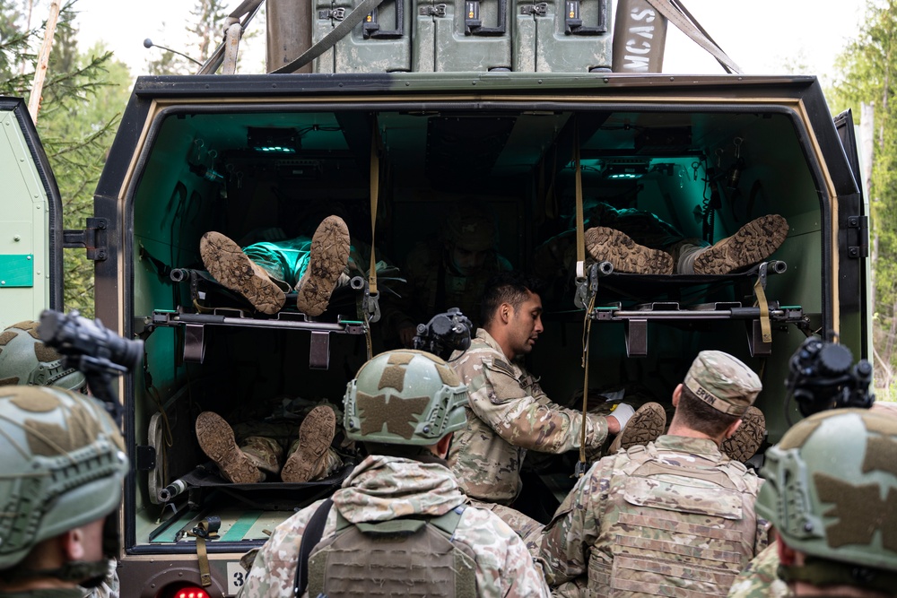 512th Field Hospital conducts mass casualty exercise with partner nation medics at Vepriai Rocket Base during DEFENDER 2025