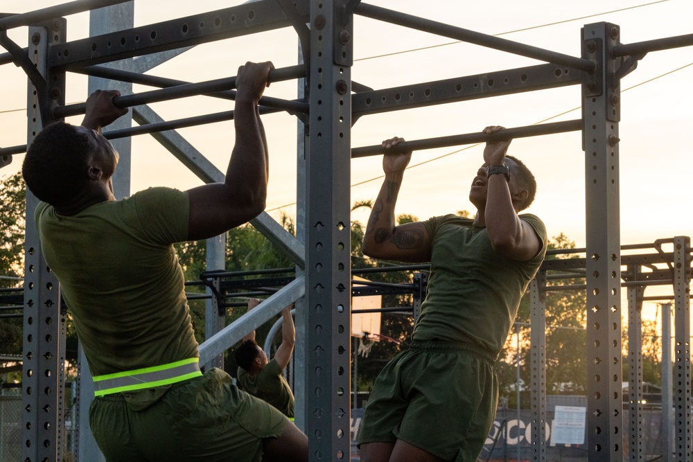 MRF-D 25.3: Marines participate in Headquarters Company physical training event