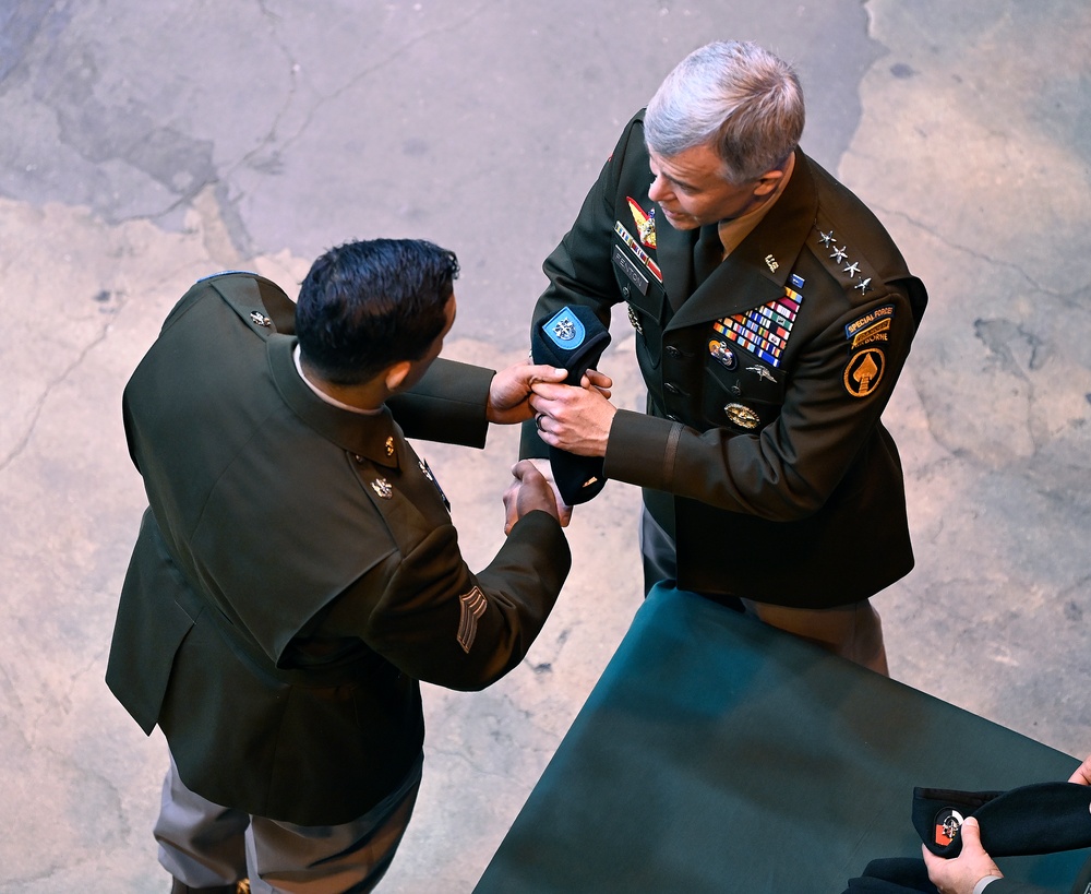 Students Graduate Special Forces Training, Don Green Beret at Regimental First Formation
