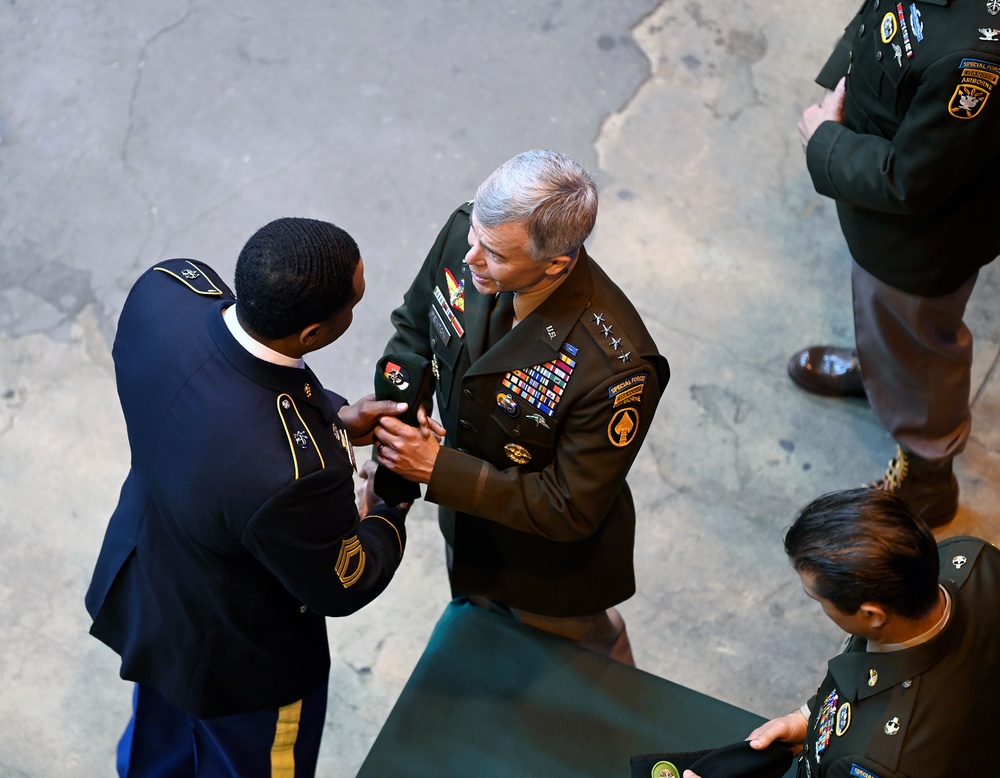 Students Graduate Special Forces Training, Don Green Beret at Regimental First Formation