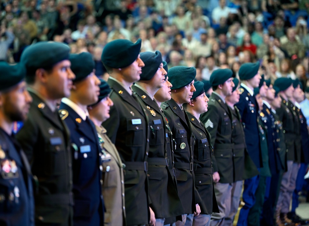 Students Graduate Special Forces Training, Don Green Beret at Regimental First Formation