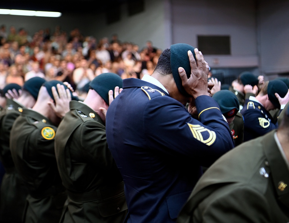 Students Graduate Special Forces Training, Don Green Beret at Regimental First Formation
