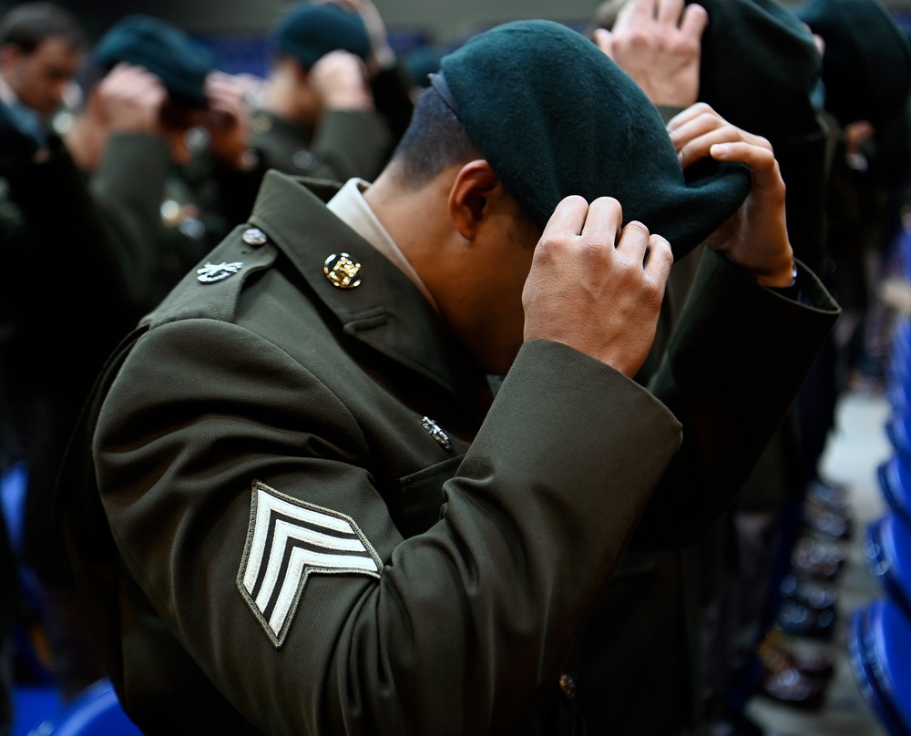 Students Graduate Special Forces Training, Don Green Beret at Regimental First Formation