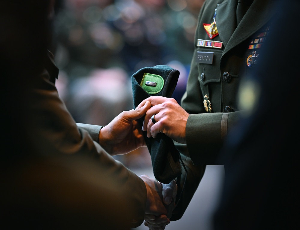 Students Graduate Special Forces Training, Don Green Beret at Regimental First Formation