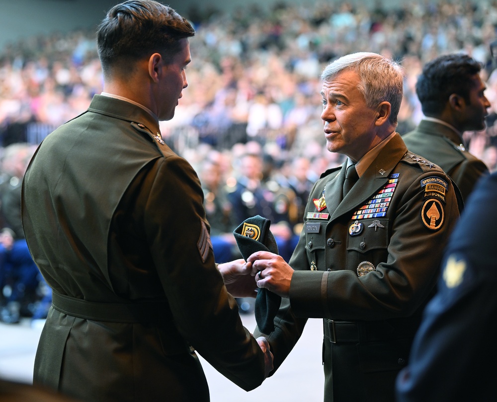 Students Graduate Special Forces Training, Don Green Beret at Regimental First Formation