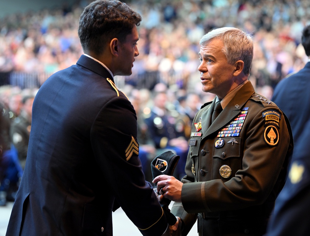 Students Graduate Special Forces Training, Don Green Beret at Regimental First Formation