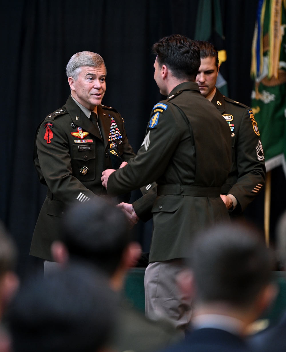 Students Graduate Special Forces Training, Don Green Beret at Regimental First Formation