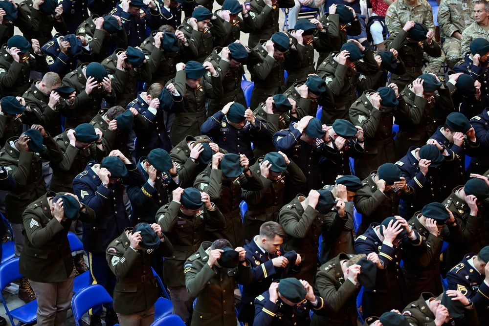 Students Graduate Special Forces Training, Don Green Beret at Regimental First Formation