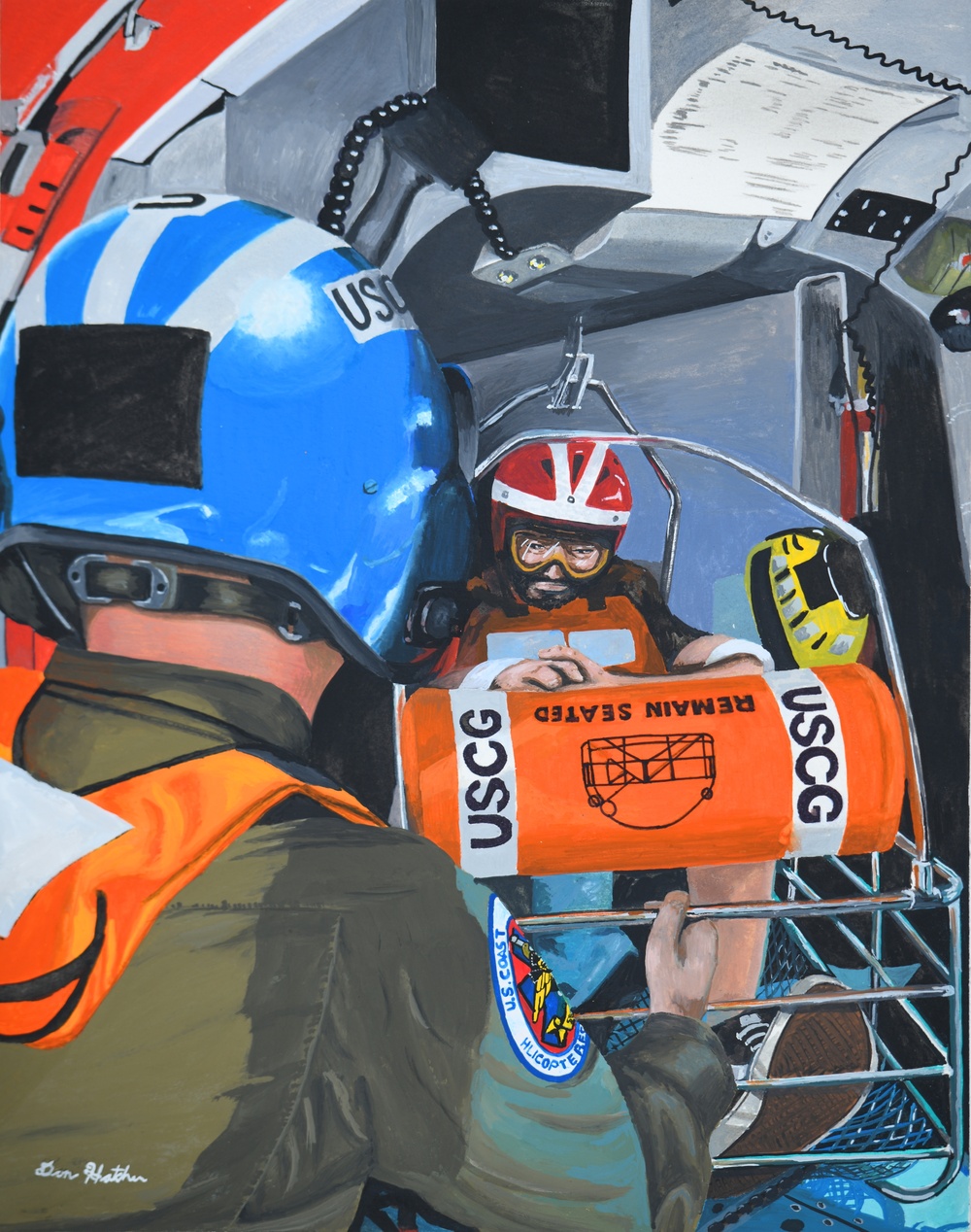US Coast Guard Art Program 2025 Collection, Object Id #202513, &quot;Coast Guard medevacs a survey vessel member,&quot; Don Hatcher
