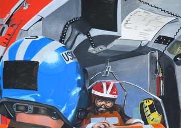 US Coast Guard Art Program 2025 Collection, Object Id #202513, "Coast Guard medevacs a survey vessel member," Don Hatcher