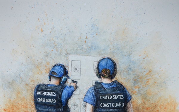 US Coast Guard Art Program 2025 Collection, Object Id # 202523, &quot;Firearms training,&quot; Thomas Plantz