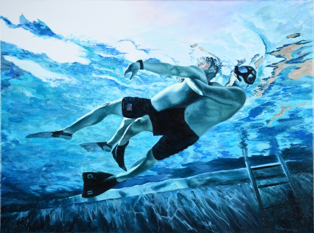 US Coast Guard Art Program 2025 Collection, Object Id # 202525. &quot;Rescue swimmer workout,&quot; Stephen Roberson