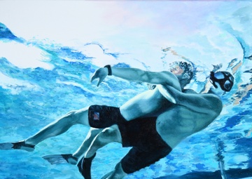 US Coast Guard Art Program 2025 Collection, Object Id # 202525. "Rescue swimmer workout," Stephen Roberson