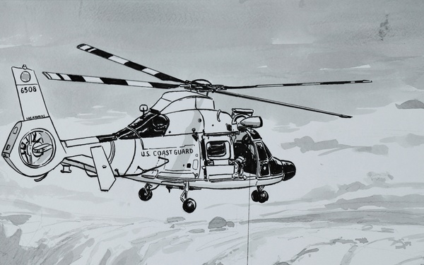 US Coast Guard Art Program 2025 Collection, Object Id # 202528, "Point Vicente cliff operations," Christopher Tupa