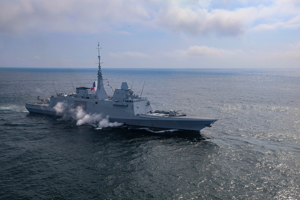The French Navy Aquitaine-Class frigate The FS Normandie (D651), participates in a PHOTOEX