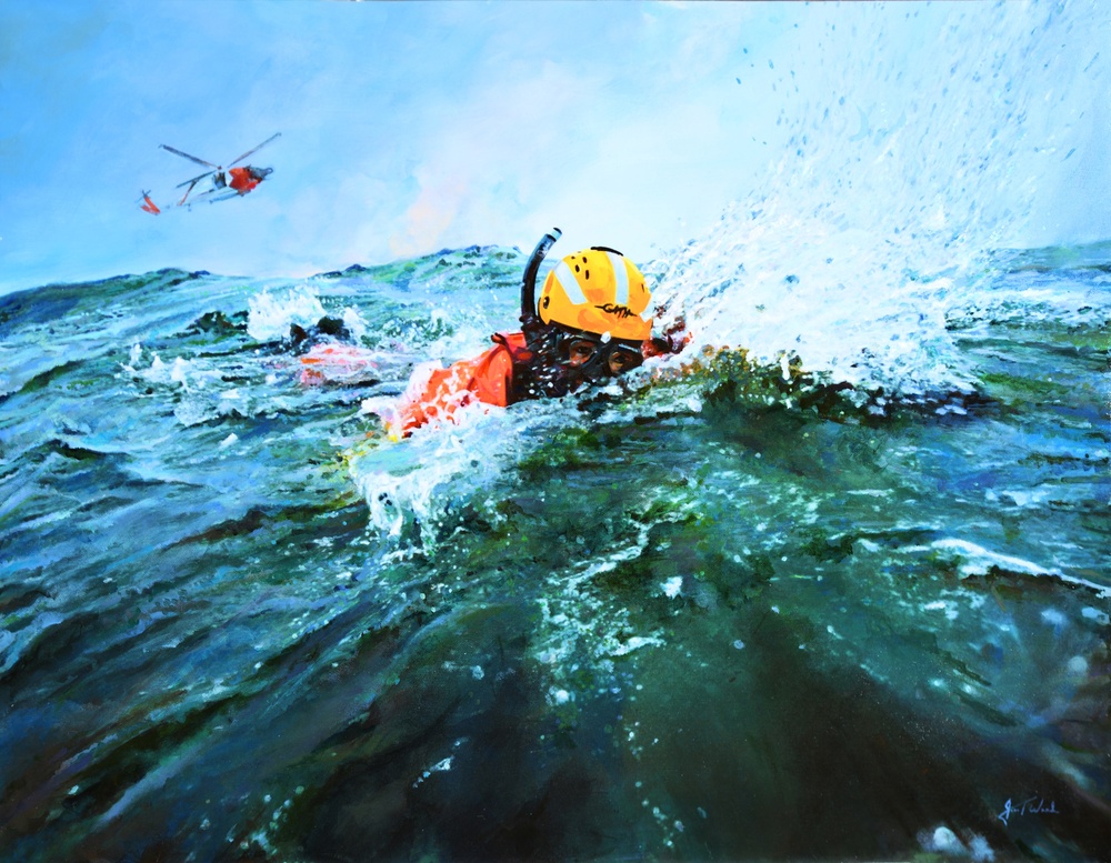 US Coast Guard Art Program 2025 Collection, Object Id # 202533, &quot;Rescue near Kodiak Island, Alaska,&quot; John Ward