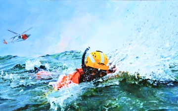 US Coast Guard Art Program 2025 Collection, Object Id # 202533, &quot;Rescue near Kodiak Island, Alaska,&quot; John Ward