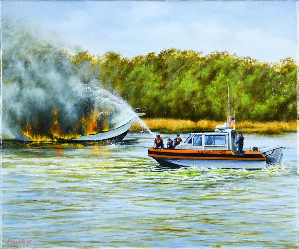 US Coast Guard Art Program 2025 Collection, Object Id # 202534, &quot;Floating inferno,&quot; Leon Wescoat, III
