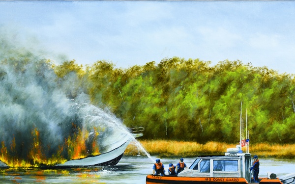 US Coast Guard Art Program 2025 Collection, Object Id # 202534, &quot;Floating inferno,&quot; Leon Wescoat, III