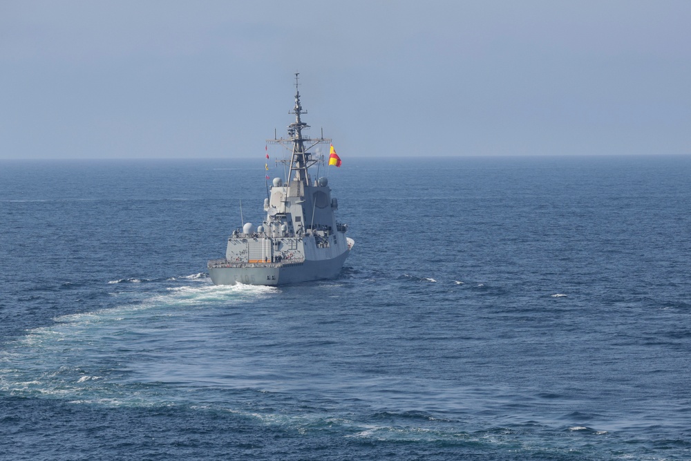 The Spanish Armada Alvaro de Bazan-Class frigate ESPS Cristobal Colon (F105) participates in exercise At-Sea Demonstration (ASD) / Formidable Shield (FS) 2025.