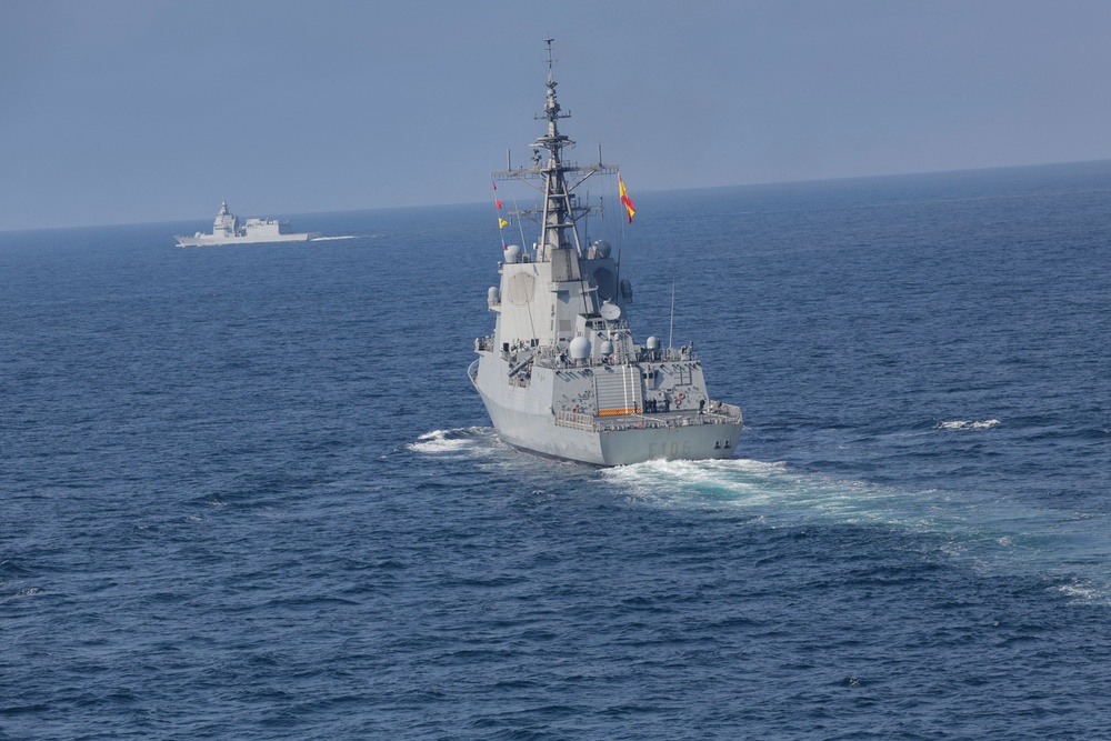 The Spanish Armada Alvaro de Bazan-Class frigate ESPS Cristobal Colon (F105) participates in exercise At-Sea Demonstration (ASD) / Formidable Shield (FS) 2025.