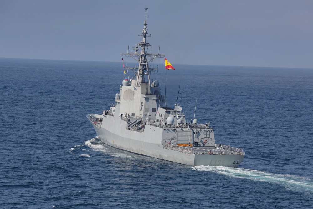 The Spanish Armada Alvaro de Bazan-Class frigate ESPS Cristobal Colon (F105) participates in exercise At-Sea Demonstration (ASD) / Formidable Shield (FS) 2025.