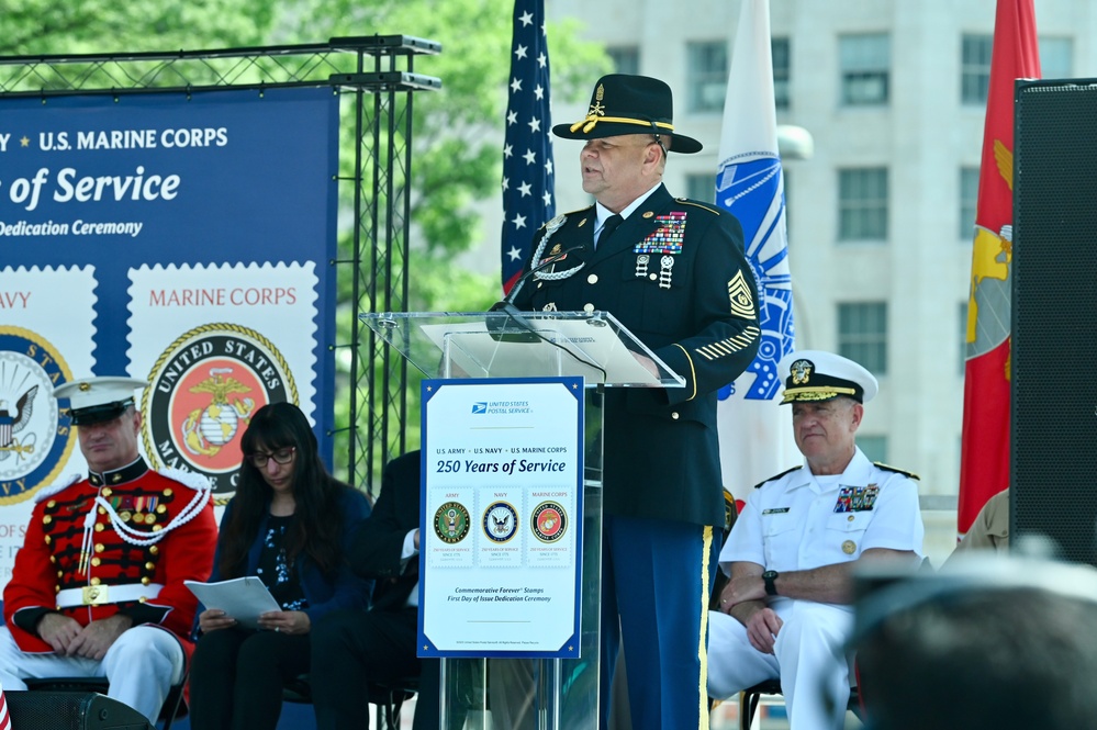 First Day of Issue Dedication Ceremony honors 250th anniversaries of the U.S. Army, U.S. Navy, and U.S. Marine Corps