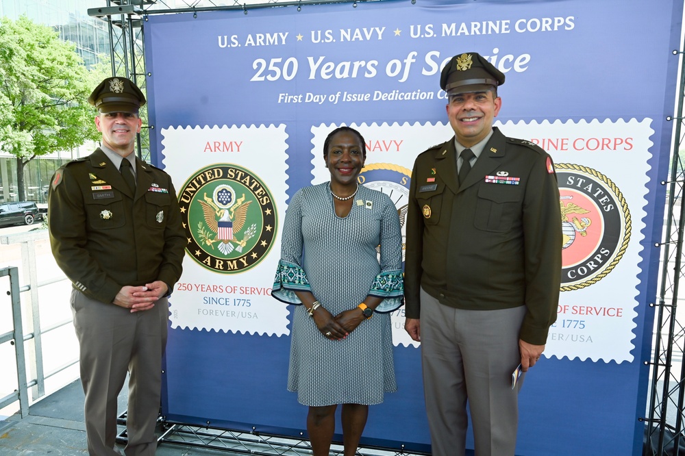 First Day of Issue Dedication Ceremony honors 250th anniversaries of the U.S. Army, U.S. Navy, and U.S. Marine Corps