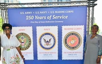 First Day of Issue Dedication Ceremony honors 250th anniversaries of the U.S. Army, U.S. Navy, and U.S. Marine Corps