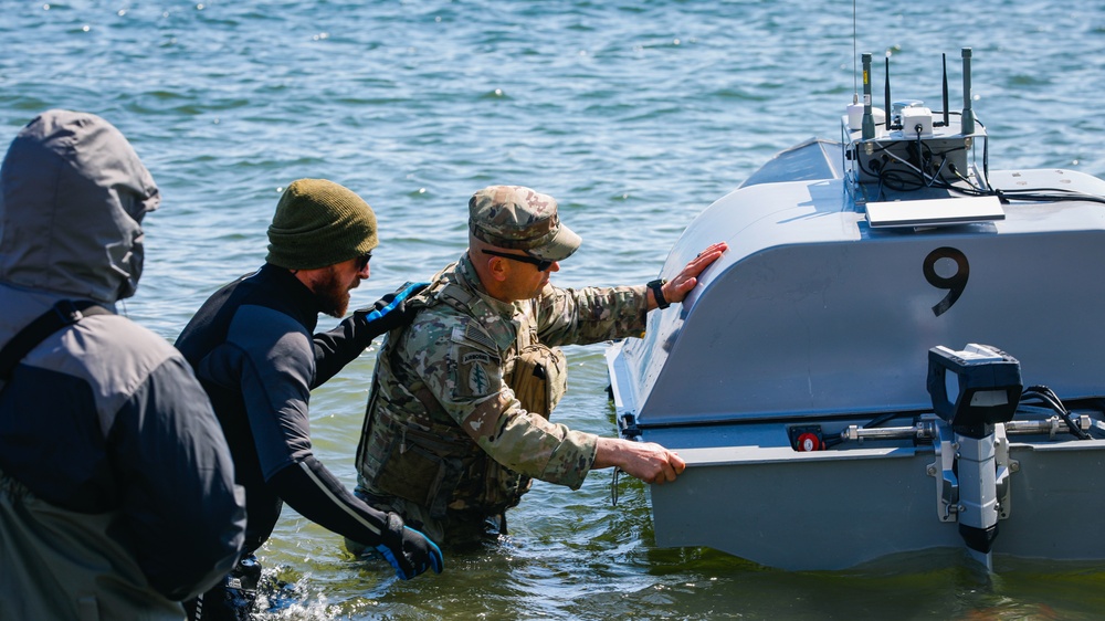 U.S. Navy Seamen and U.S. Army Soldiers Launch USV's for Arcane Thunder 25