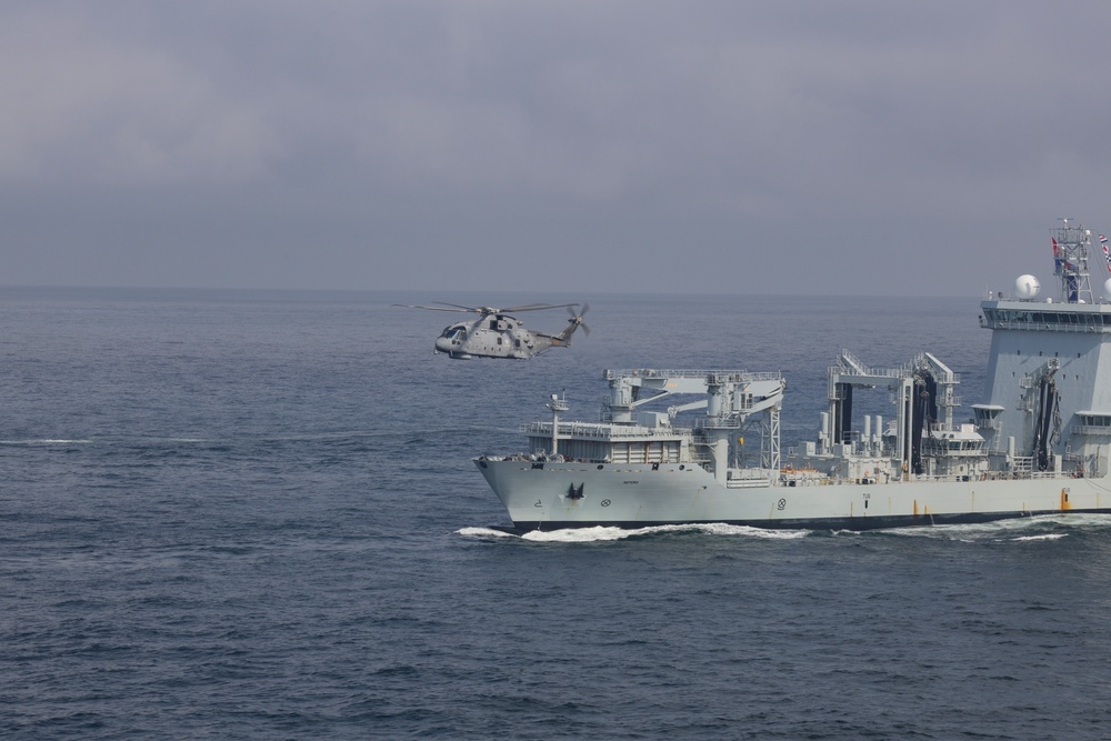 The Royal Canadian Navy AORH Resolve-class interim tanker CSS Asterix participates in exercise At-Sea Demonstration (ASD) / Formidable Shield (FS) 2025.