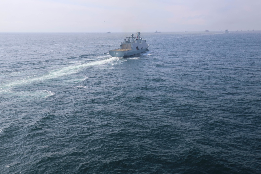The Royal Danish Absalon-class frigate HDMS Absalon (F341) participates in exercise At-Sea Demonstration (ASD) / Formidable Shield (FS) 2025.