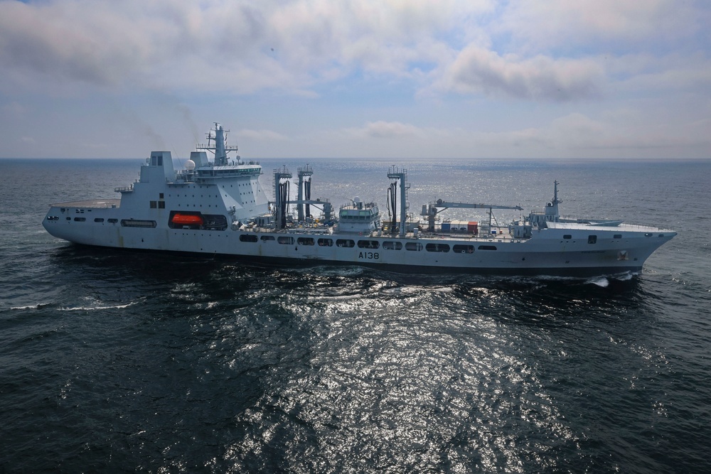 The British Royal Fleet Auxiliary Tidesurge (A138) participates in exercise At-Sea Demonstration (ASD) / Formidable Shield (FS) 2025.