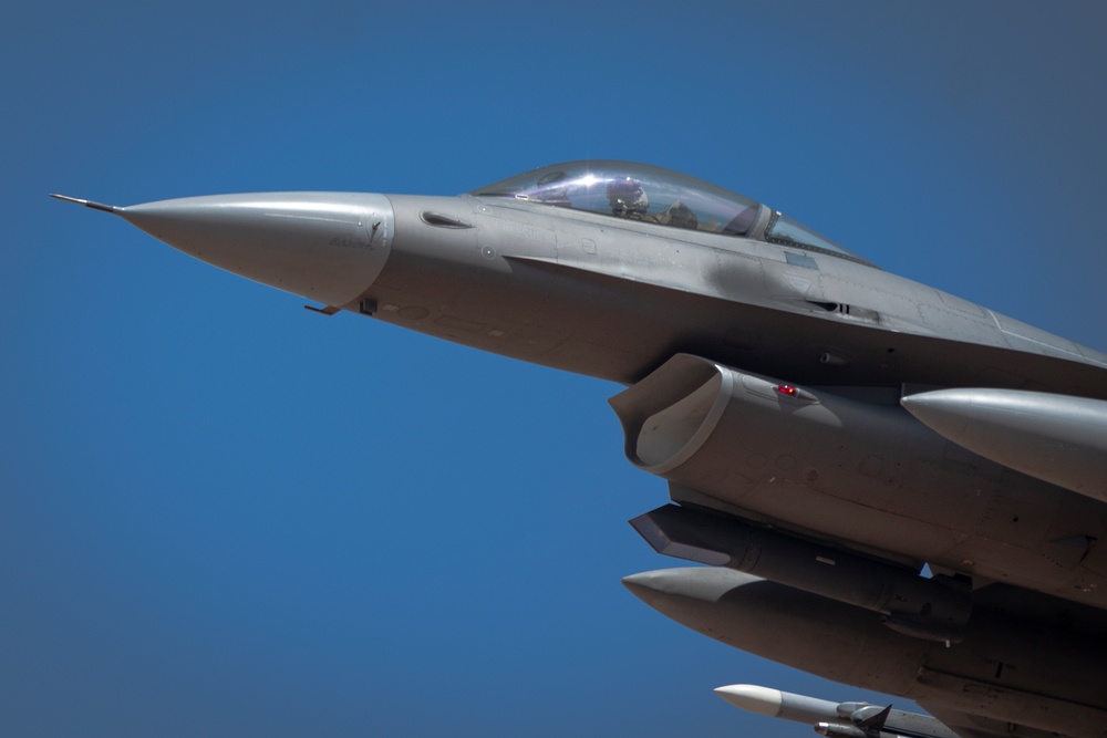 F-16 Fighting Falcons perform range operations