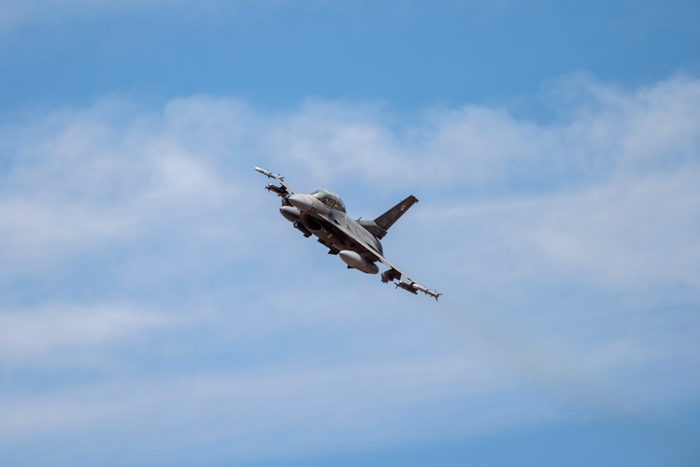 F-16 Fighting Falcons perform range operations