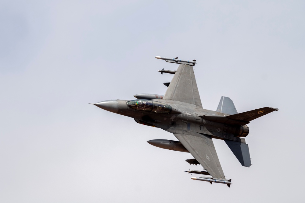 F-16 Fighting Falcons perform range operations