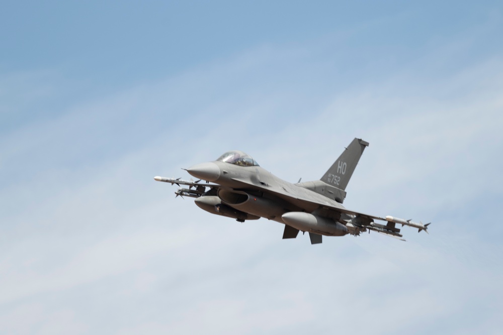 F-16 Fighting Falcons perform range operations