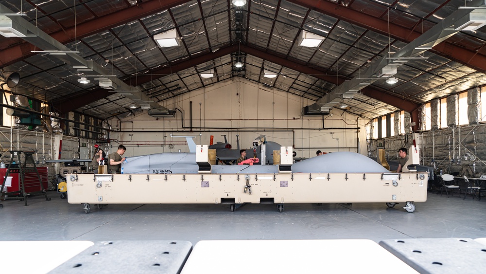 Foxtrot Company, 1st Aviation Regiment, construct the MQ-1 Gray Eagle