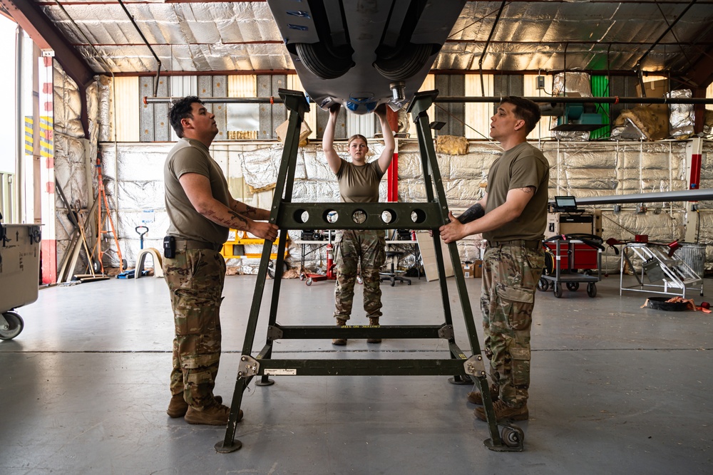 Foxtrot Company, 1st Aviation Regiment, construct the MQ-1 Gray Eagle