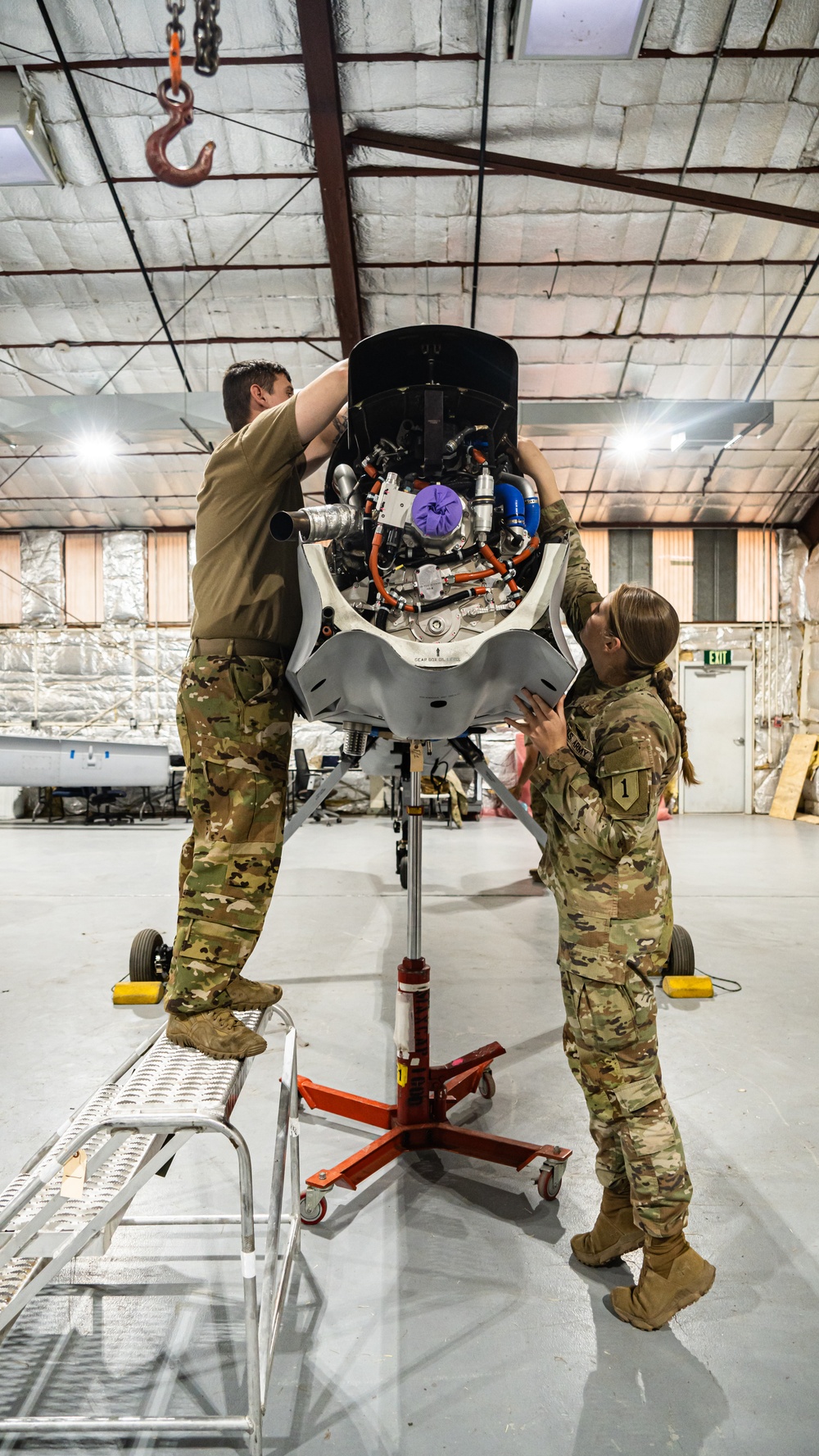Foxtrot Company, 1st Aviation Regiment, construct the MQ-1 Gray Eagle