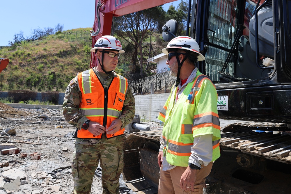 Command Sergeant Major Douglas Galick visits the Palisades fire-impacted area