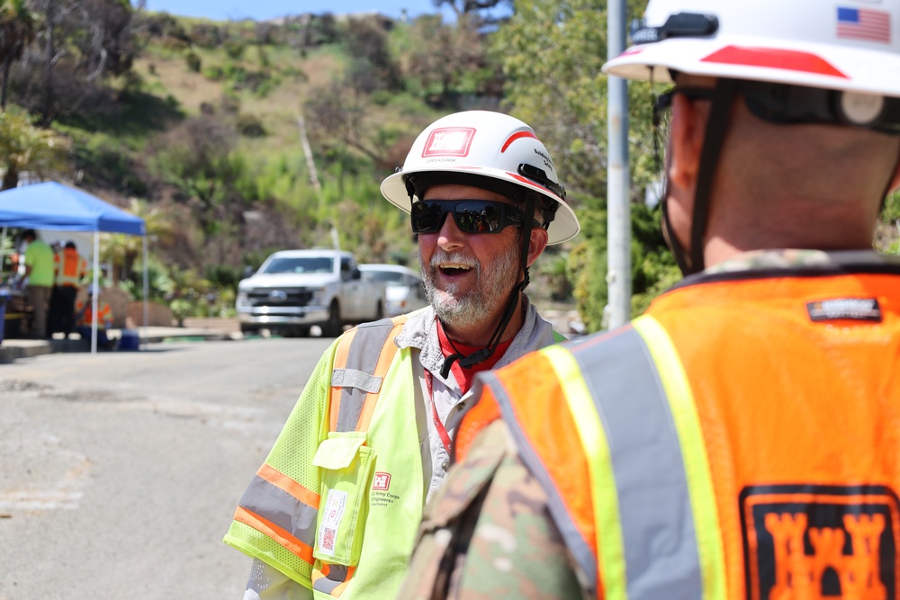Command Sergeant Major Douglas Galick visits the Palisades fire-impacted area