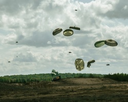173rd Airborne Brigade Executes Heavy Equipment Drop During Swift Response 2025 in Lithuania [Image 1 of 3]