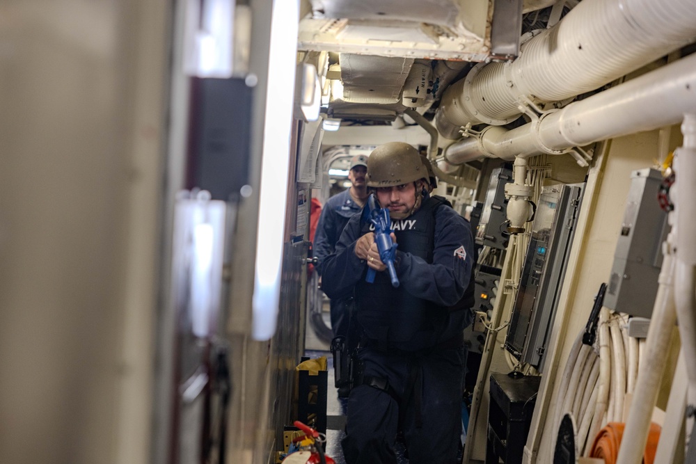USS Ralph Johnson conducts Anti-terrorism Training while underway in the Indian Ocean