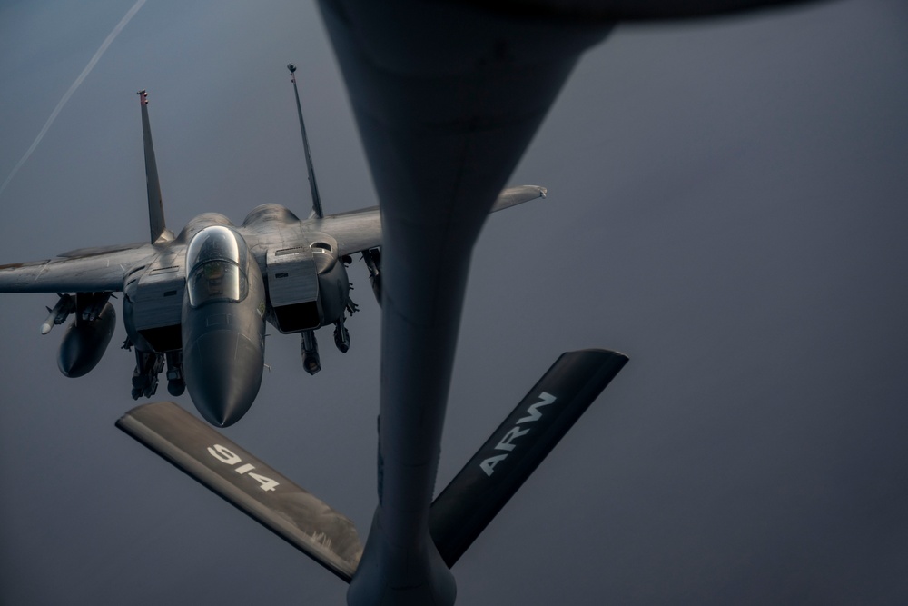 Stratotanker Fueling Up Strike Eagles