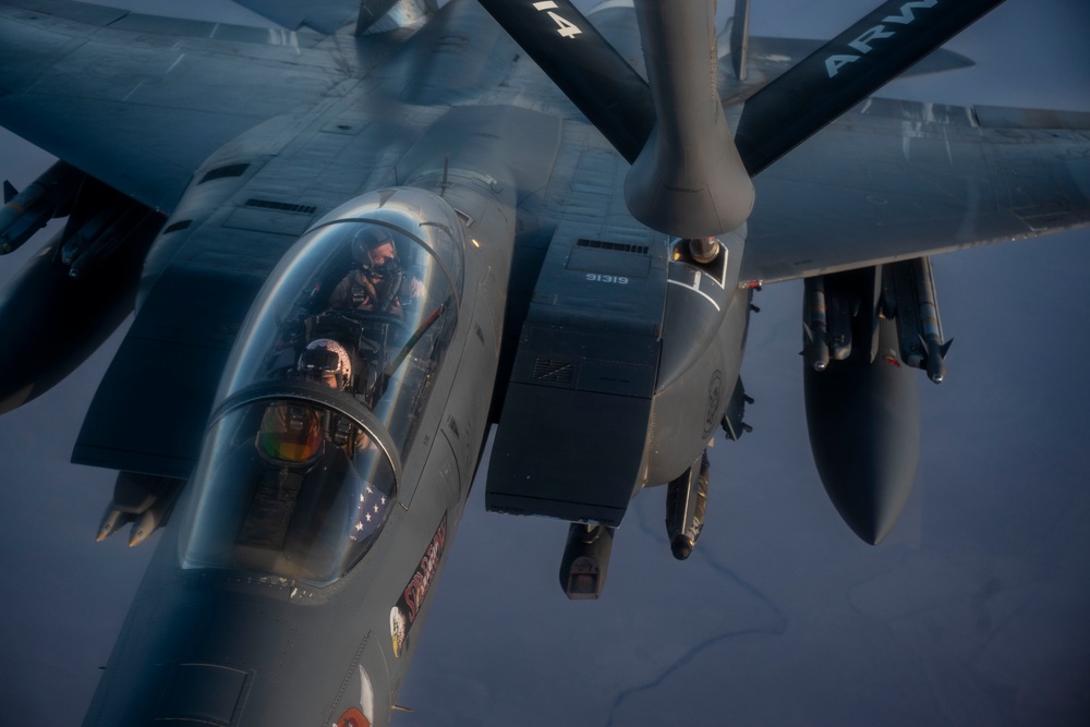 Stratotanker Fueling Up Strike Eagles